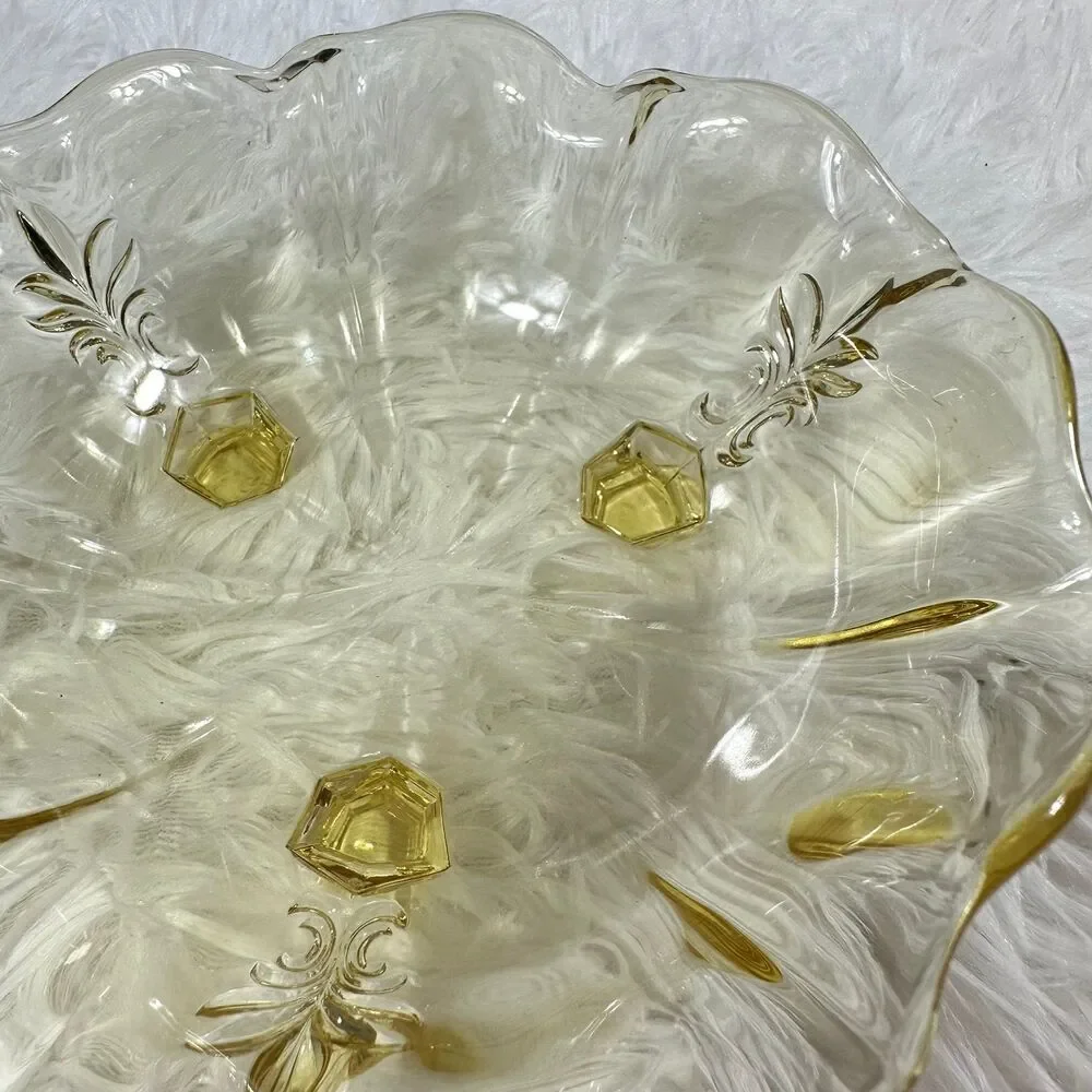 Vintage Fostoria Glass Topaz Yellow BAROQUE Footed Bowl 7